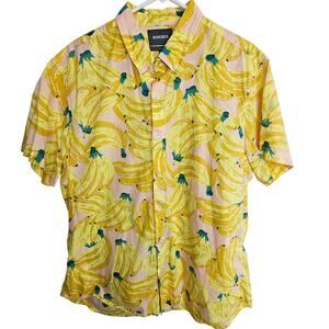 Bonobos Mens Tropical Banana Print Shirt XL Short Slim Vacation Resortwear Beach